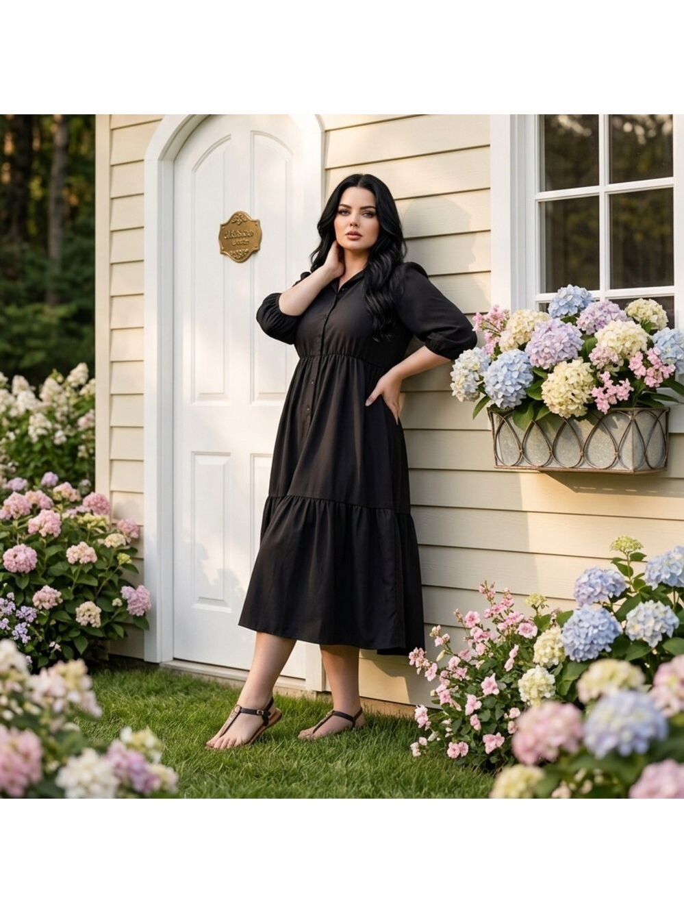 Black 3/4 sleeve maxi dress size large